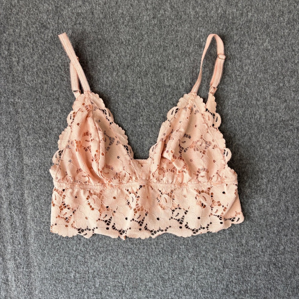 Eberjey Pima Curvy Bralette Peach Floral Lace Wireless Bralet Large L/G